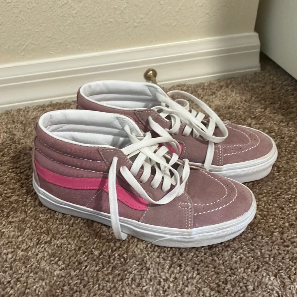 mauve and pink woman’s vans
